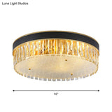 Contemporary Crystal Flush Mount Light In Gold 3/4 Heads Rectangle-Cut Drum Shape 12’/16’ Width