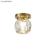 Contemporary Crystal Globe Flush Mount Ceiling Light For Corridor - 1 Brass Fixture