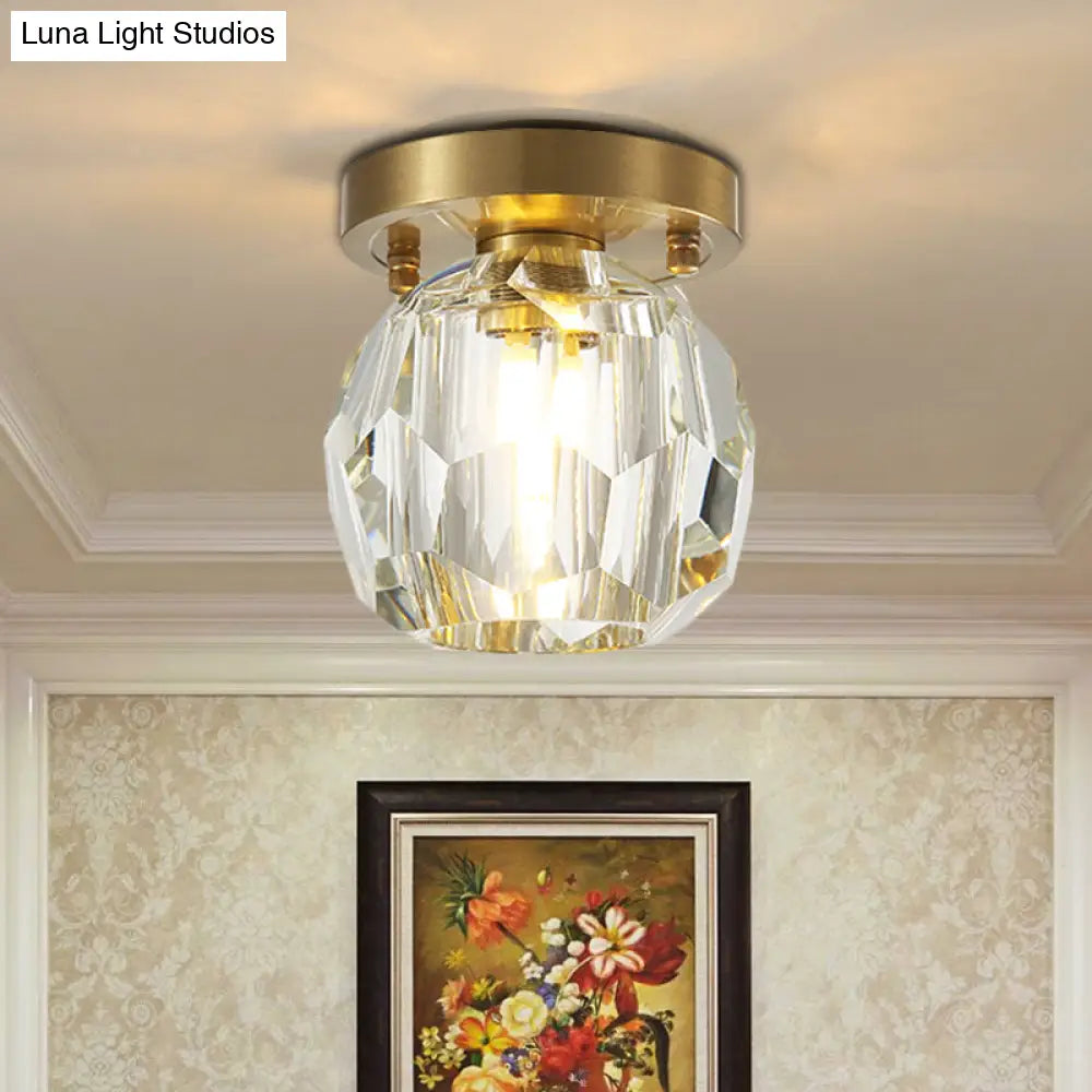 Contemporary Crystal Globe Flush Mount Ceiling Light For Corridor - 1 Brass Fixture