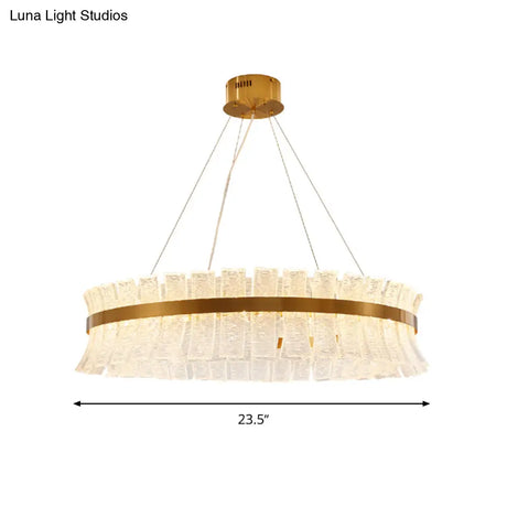 Contemporary Crystal Led Brass Ceiling Chandelier - Round Pendant Light For Living Room