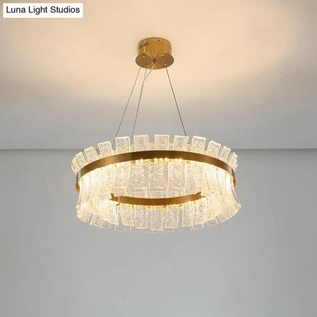 Contemporary Crystal Led Brass Ceiling Chandelier - Round Pendant Light For Living Room