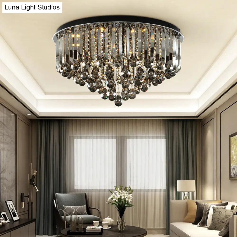 Contemporary Crystal Led Ceiling Lamp - 19.5’/23.5’ Multi - Tier Flush Mount In Smoke Grey For
