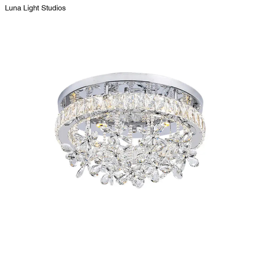 Contemporary Crystal Led Ceiling Light - Chrome Flush Mount In 3 Sizes