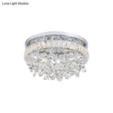 Contemporary Crystal Led Ceiling Light - Chrome Flush Mount In 3 Sizes