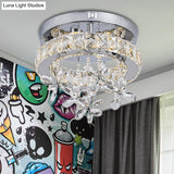 Contemporary Crystal Led Ceiling Light - Chrome Flush Mount In 3 Sizes