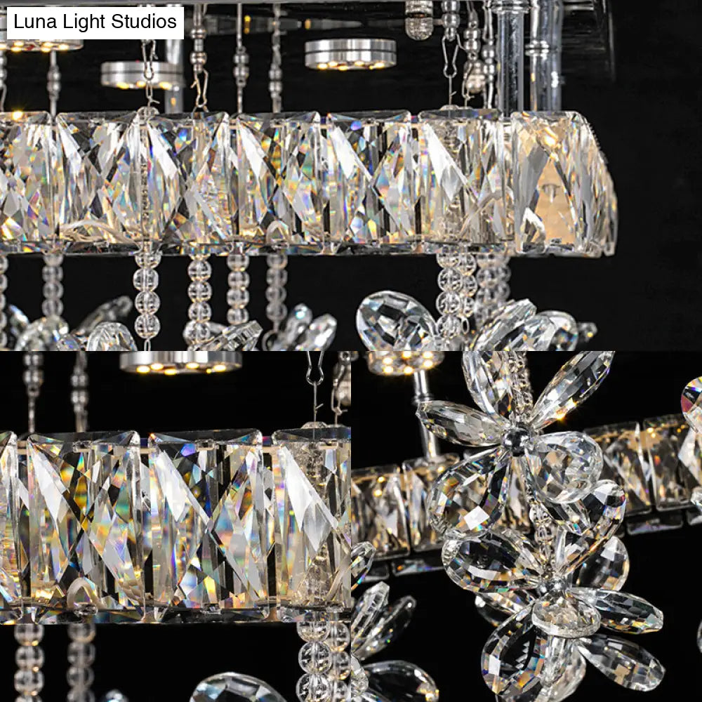 Contemporary Crystal Led Ceiling Light - Chrome Flush Mount In 3 Sizes