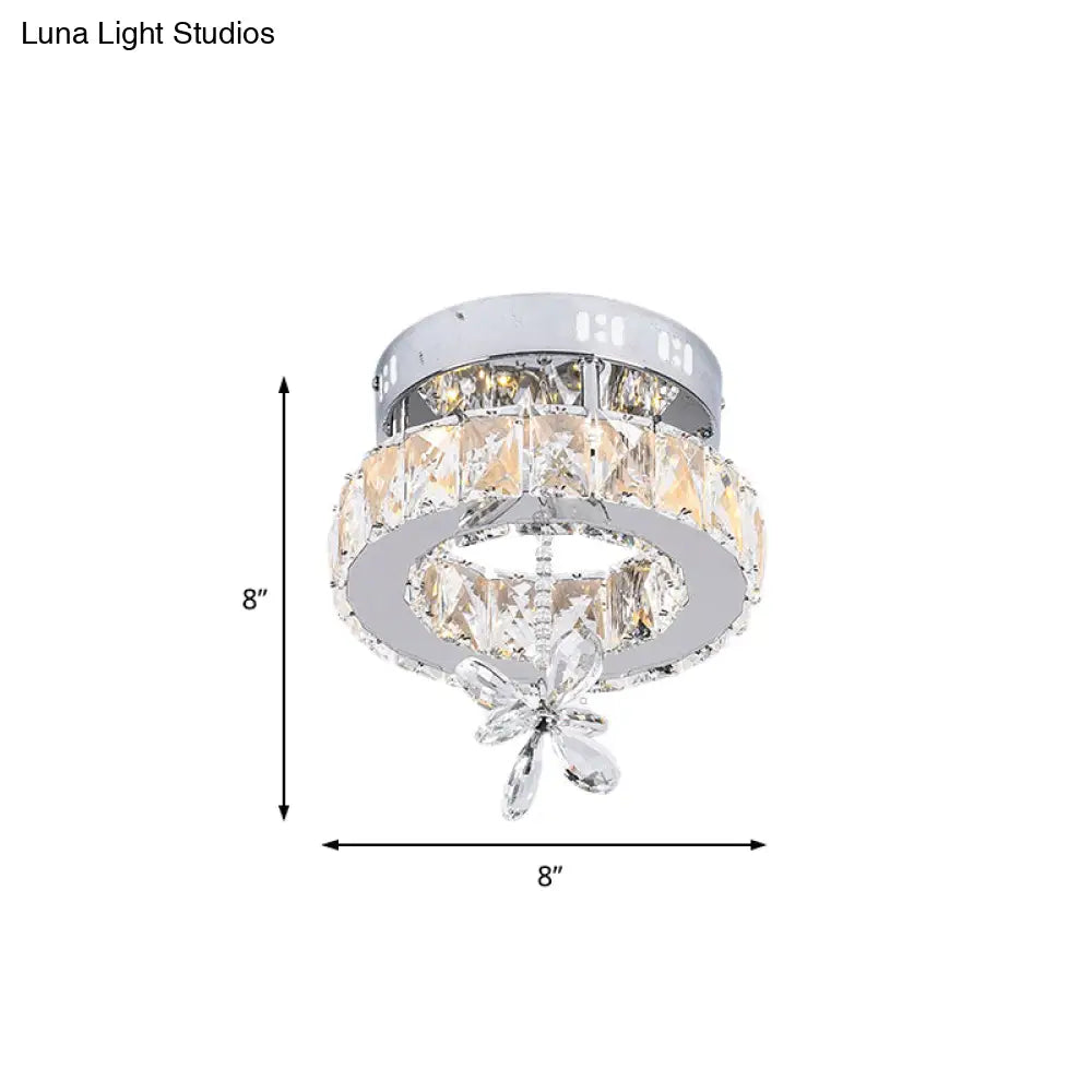 Contemporary Crystal Led Ceiling Light - Chrome Flush Mount In 3 Sizes