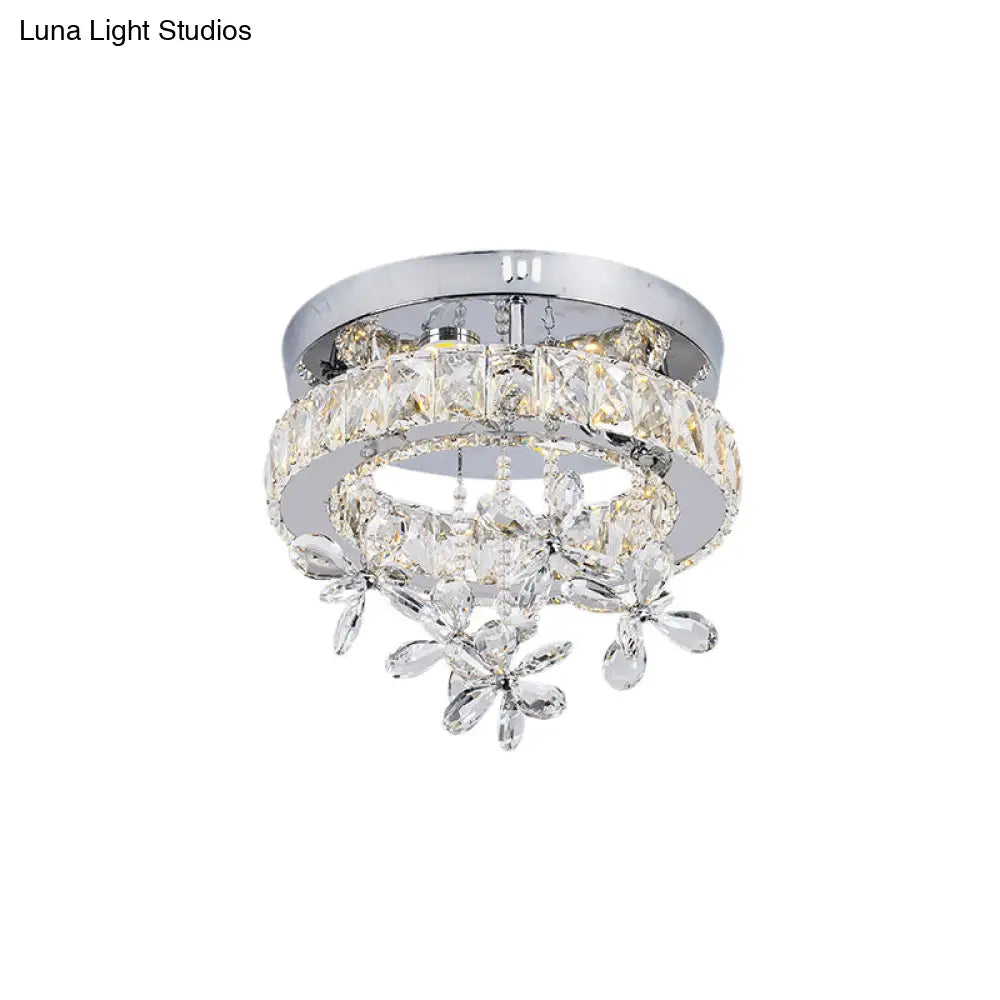Contemporary Crystal Led Ceiling Light - Chrome Flush Mount In 3 Sizes