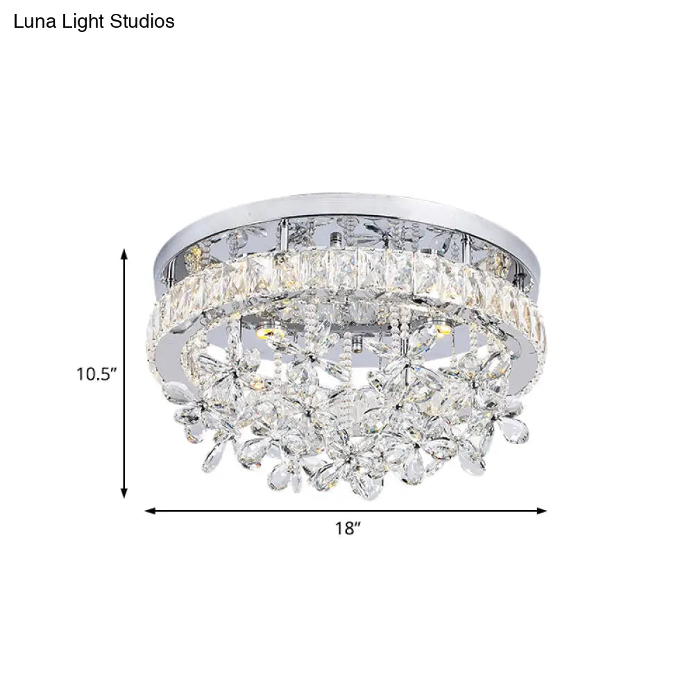 Contemporary Crystal Led Ceiling Light - Chrome Flush Mount In 3 Sizes