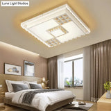 Contemporary Crystal Led Ceiling Light Fixture For Living Room - White Flushmount