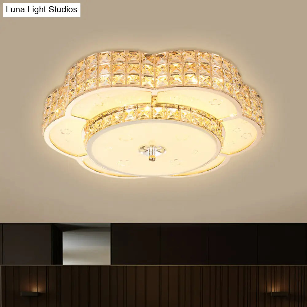 Contemporary Crystal Led Flush Mount Ceiling Light In Champagne For Parlor - Flower/Round Design