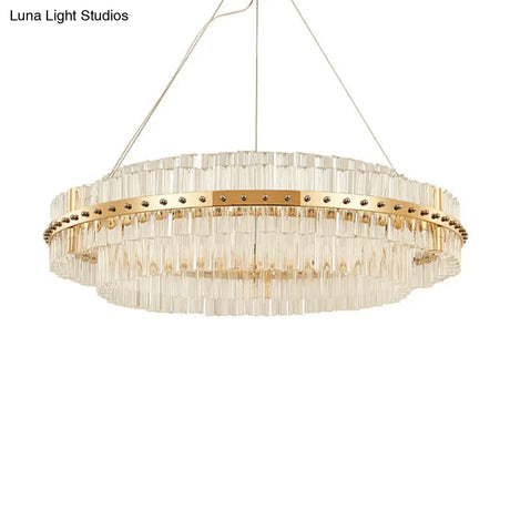 Contemporary Crystal Led Gold Chandelier - 19.5’’ Diameter 2-Tier Adjustable Hanging Cords