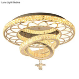 Contemporary Crystal Led Silver Rings Flush Mount Ceiling Light - Ideal For Bedroom