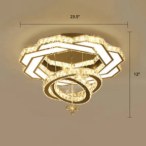 Contemporary Crystal Led Silver Rings Flush Mount Ceiling Light - Ideal For Bedroom / 23.5’ Flower