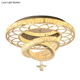 Contemporary Crystal Led Silver Rings Flush Mount Ceiling Light - Ideal For Bedroom