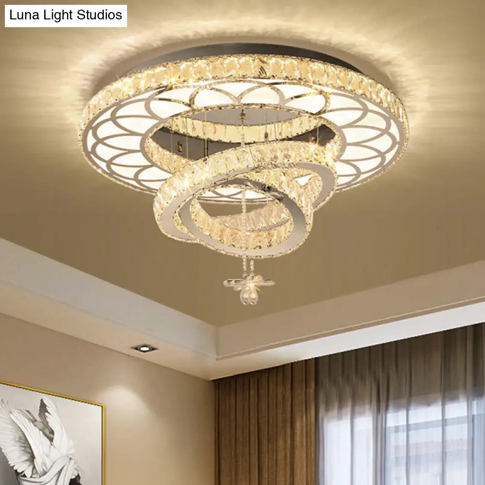 Contemporary Crystal Led Silver Rings Flush Mount Ceiling Light - Ideal For Bedroom
