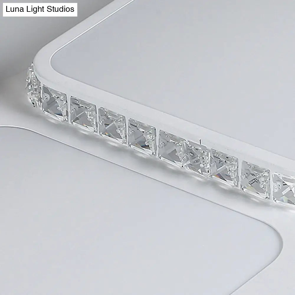 Contemporary Crystal Led Square Flush Mount Lamp – Warm/White Light