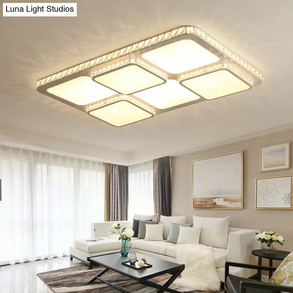 Contemporary Crystal Led Square Flush Mount Lamp – Warm/White Light