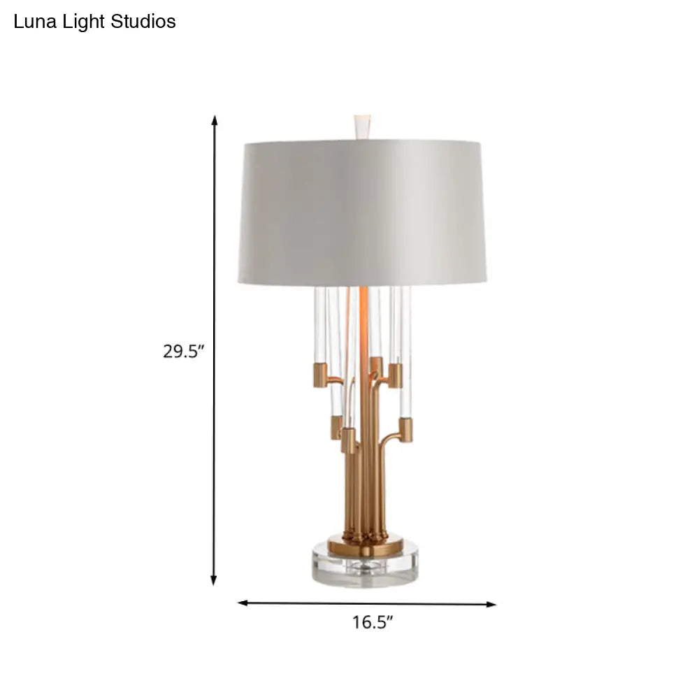 Contemporary Crystal Nightstand Lamp In Gold With Hand-Cut Tube Shape - 1 Bulb Reading Light