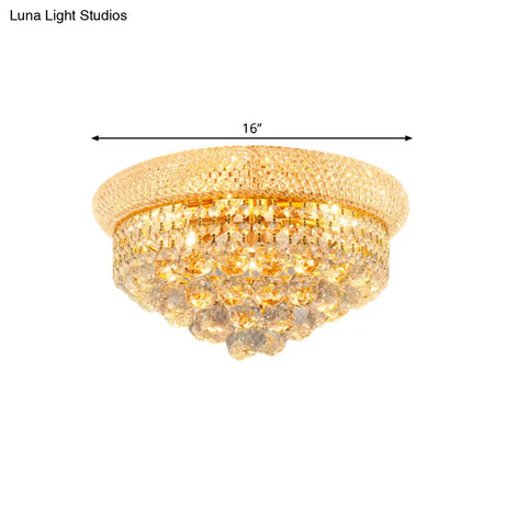 Contemporary Crystal Orb Cone Flush Mount Ceiling Light - Gold Finish 6/9 Heads 16’/23.5’ Wide