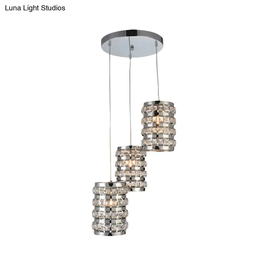 Contemporary Crystal Pendant Light With Chrome Finish - 3 Lights