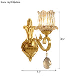 Contemporary Crystal Petal Wall Sconce Lamp In Gold For Corridor Lighting