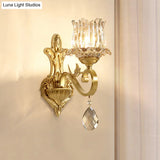 Contemporary Crystal Petal Wall Sconce Lamp In Gold For Corridor Lighting