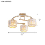 Contemporary Crystal Prism Cup Semi-Flush Chandelier With Gold Curved Arm - 3 Heads Ceiling Mount