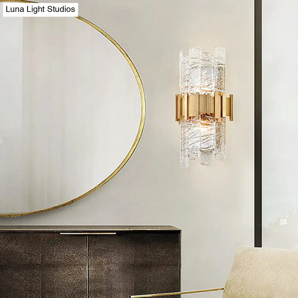Contemporary Crystal Prism Wall Mount Light With 2 Bulbs - Clear Lamp For Living Room