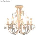Contemporary Crystal Raindrop Candlestick Dining Room Semi Flush Light - 5 Lights White Ceiling