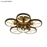Contemporary Crystal Raindrops Semi Flush Light With Led Flower Design - Black/White Ceiling