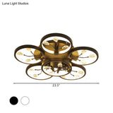 Contemporary Crystal Raindrops Semi Flush Light With Led Flower Design - Black/White Ceiling
