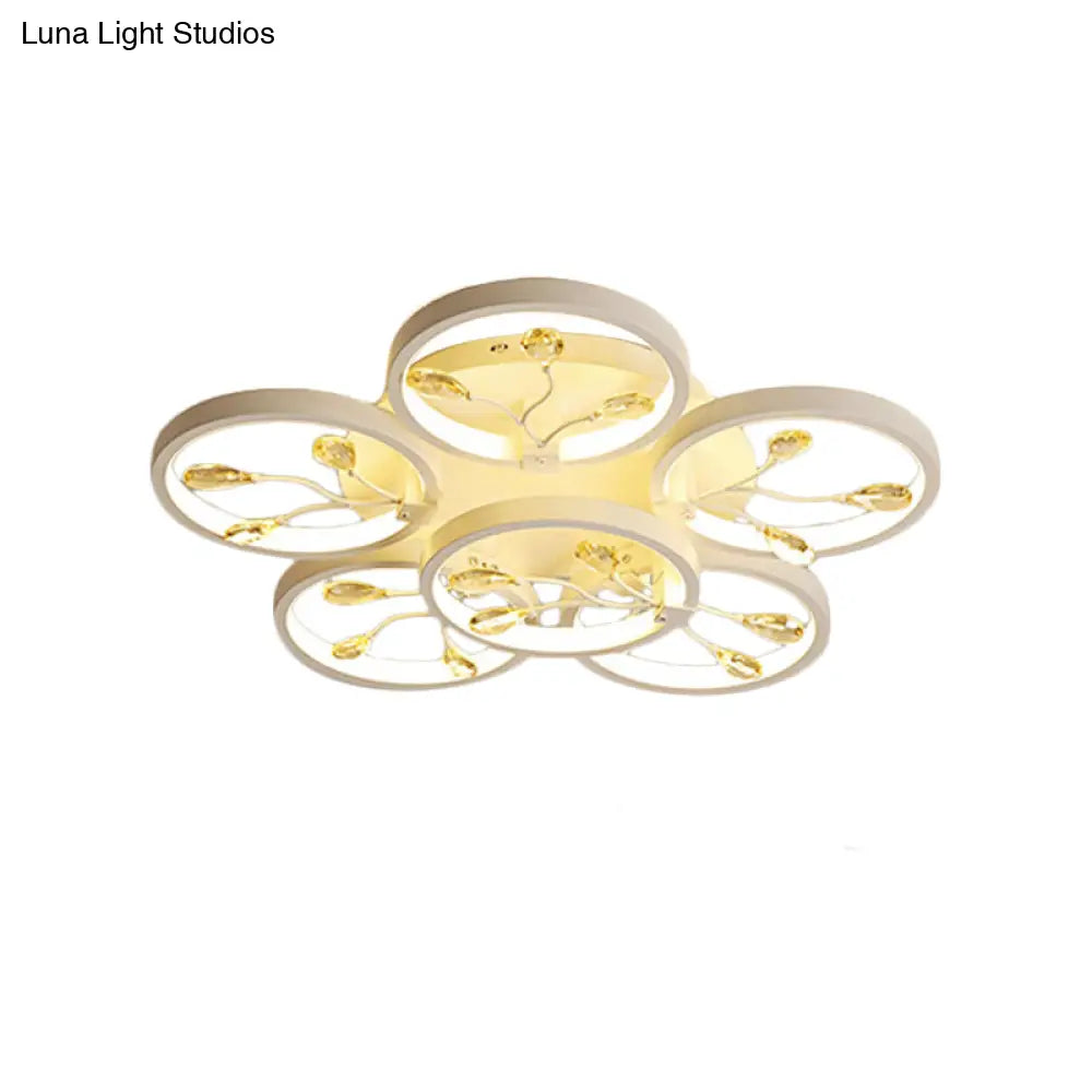 Contemporary Crystal Raindrops Semi Flush Light With Led Flower Design - Black/White Ceiling