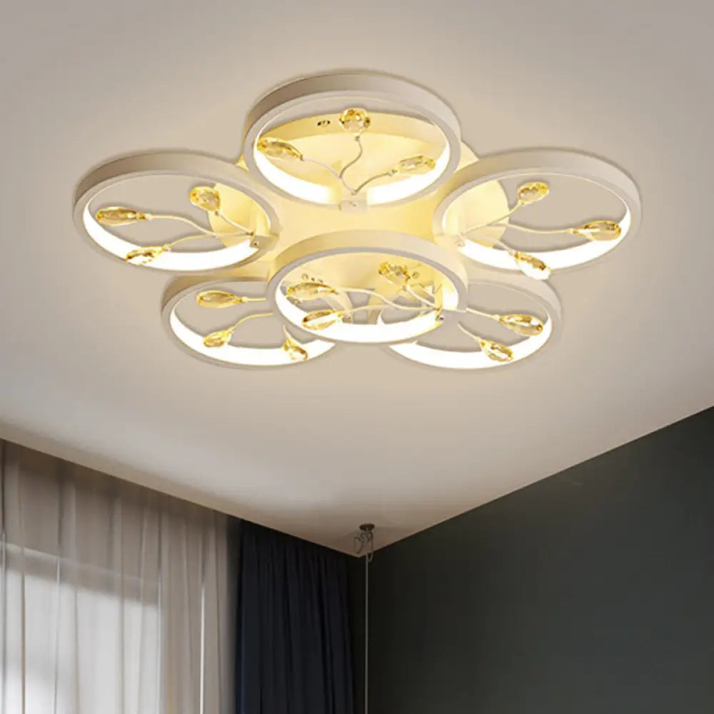 Contemporary Crystal Raindrops Semi Flush Light With Led Flower Design - Black/White Ceiling