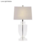 Contemporary Crystal Reading Light: Hand-Cut Urn Shape 1-Bulb Fabric Lamp For Nightstands In White