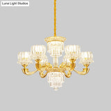 Contemporary Crystal Rectangle Chandelier - Gold Lotus Suspension Light With 6/8 Bulbs For Living