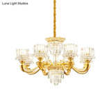 Contemporary Crystal Rectangle Chandelier - Gold Lotus Suspension Light With 6/8 Bulbs For Living