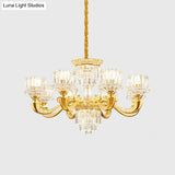 Contemporary Crystal Rectangle Chandelier - Gold Lotus Suspension Light With 6/8 Bulbs For Living