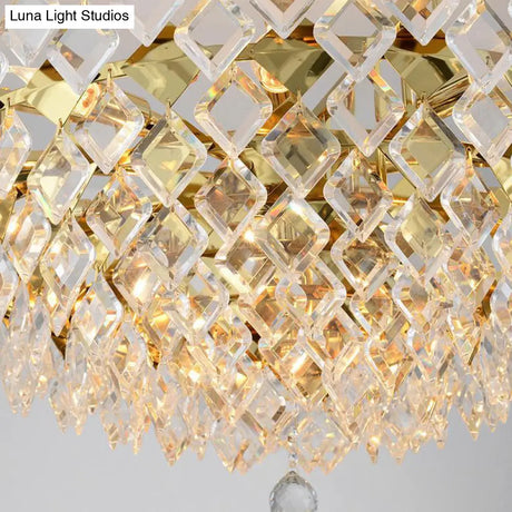 Contemporary Crystal Rhombus Island Light With 10 Bulbs Suspended In Gold