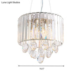 Contemporary Crystal Rod Drum Chandelier Pendant Light - 6 Heads Clear