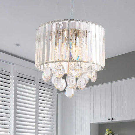 Contemporary Crystal Rod Drum Chandelier Pendant Light - 6 Heads Clear