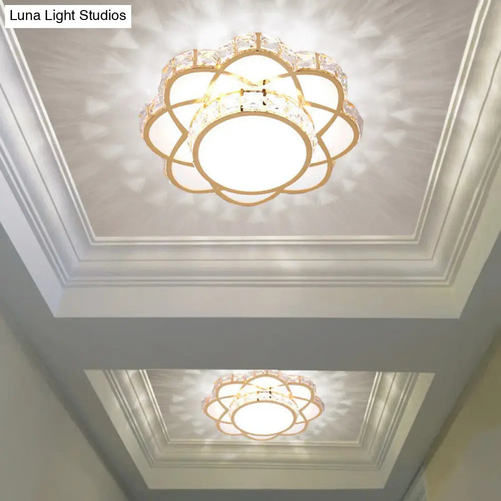 Contemporary Crystal Rose Gold Led Flush Mount Ceiling Light With Floral Design