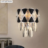 Contemporary Crystal Sconce With Clear Bulbs And Oval Drops