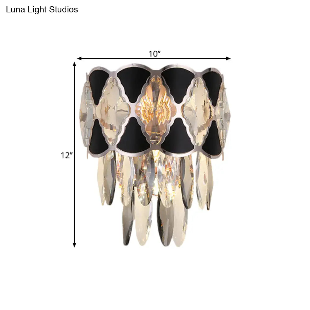Contemporary Crystal Sconce With Clear Bulbs And Oval Drops
