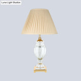 Contemporary Crystal Table Lamp - Beige Conical Desk Light With Fabric Shade