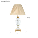 Contemporary Crystal Table Lamp - Beige Conical Desk Light With Fabric Shade