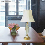 Contemporary Crystal Table Lamp: Panel Bell Style With Gold Finish And Round Pedestal