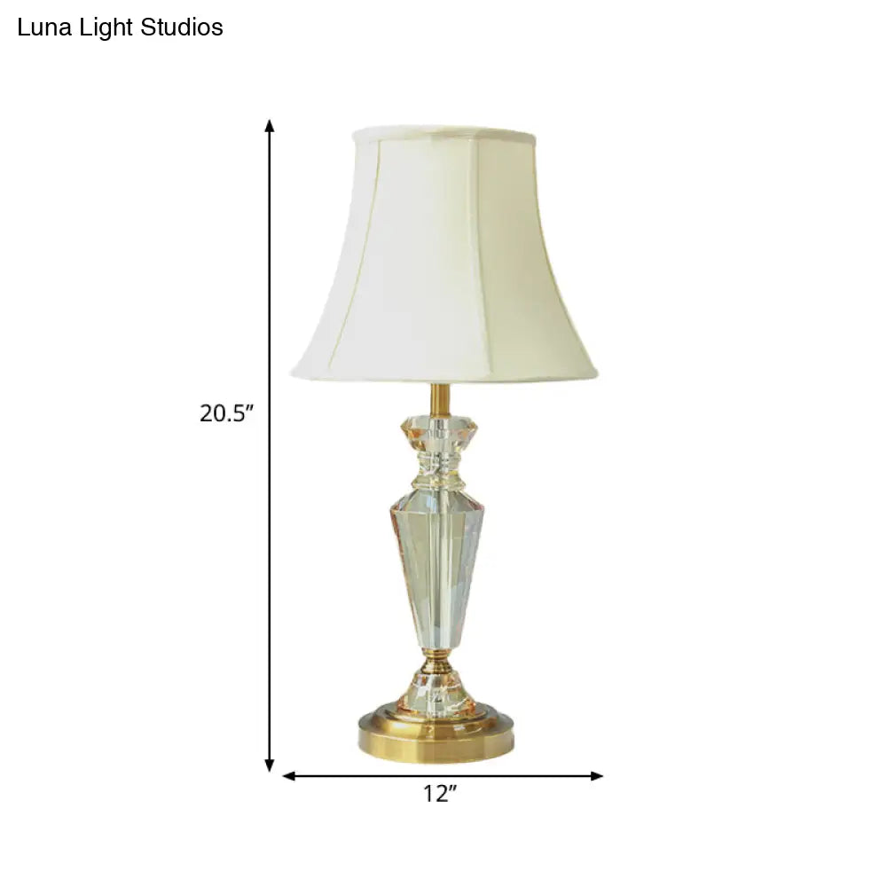 Contemporary Crystal Table Lamp: Panel Bell Style With Gold Finish And Round Pedestal