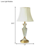 Contemporary Crystal Table Lamp: Panel Bell Style With Gold Finish And Round Pedestal