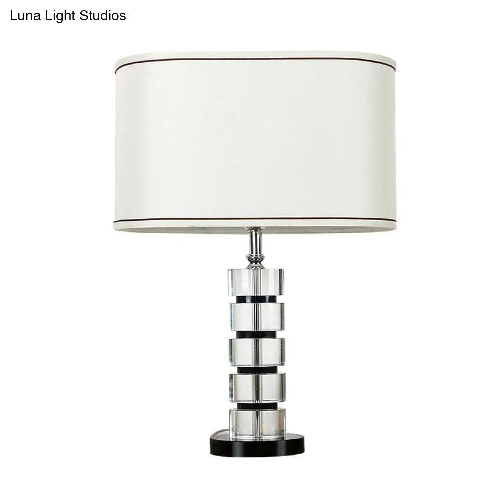 Contemporary Crystal Task Lamp - White Night Table Light With Fabric Shade